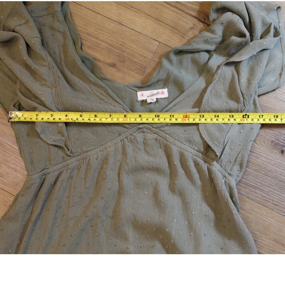 Magnolia Sage Green Swiss Dot Flutter Sleeve Mini Dress Women’s Medium - Picture 5 of 7